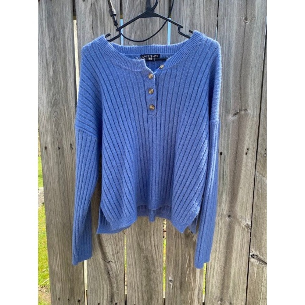 Love Ellie Periwinkle Blue‎ Ribbed Henley Knit Sweater XL